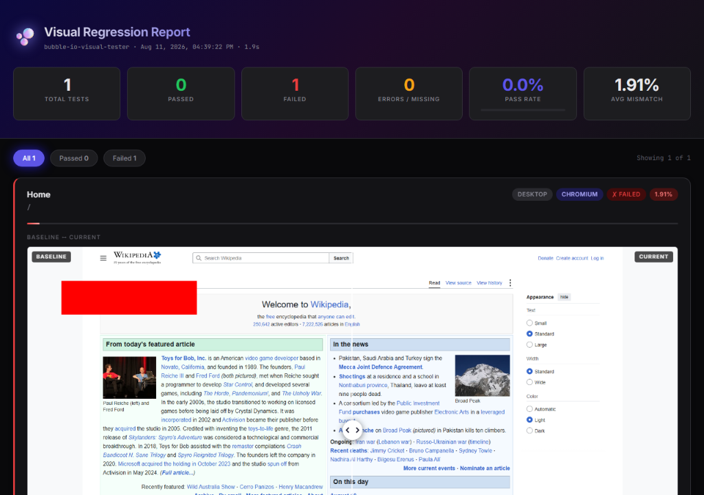 Bubble.io Visual Tester Screenshot Preview 1