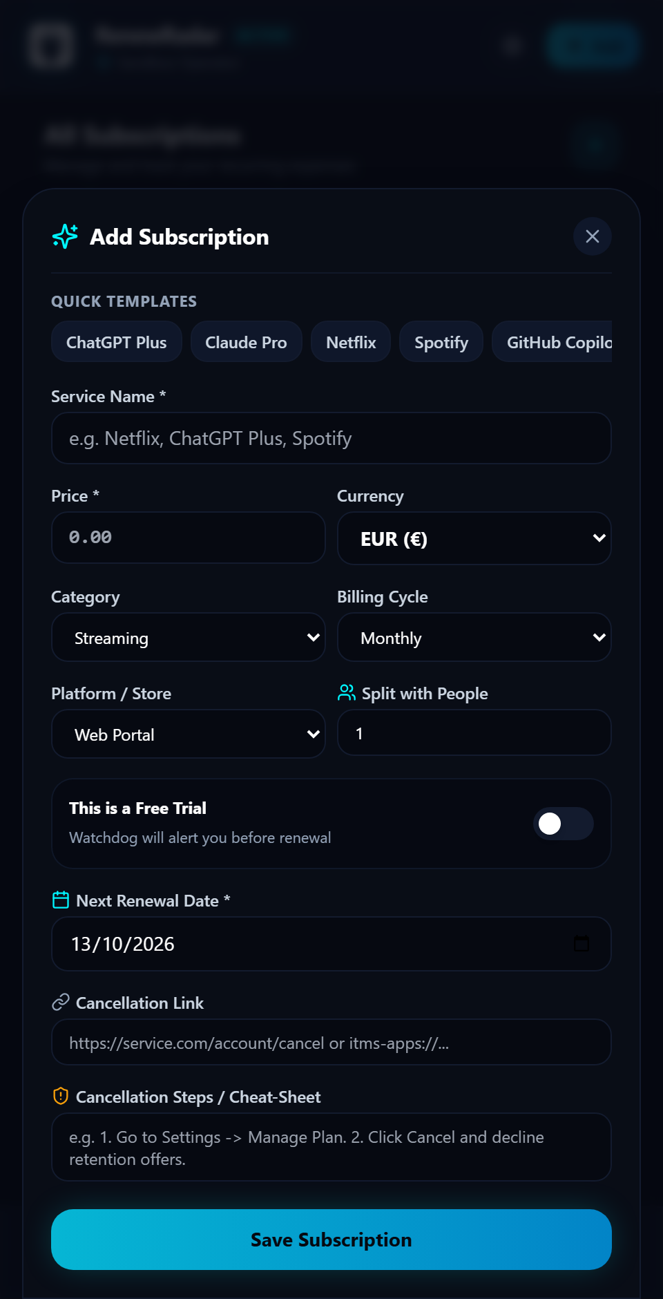 RenewRadar Screenshot Preview 2